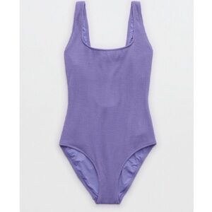 Aerie Crinkle Scoop Full Coverage One Piece Swimsuit - Purple